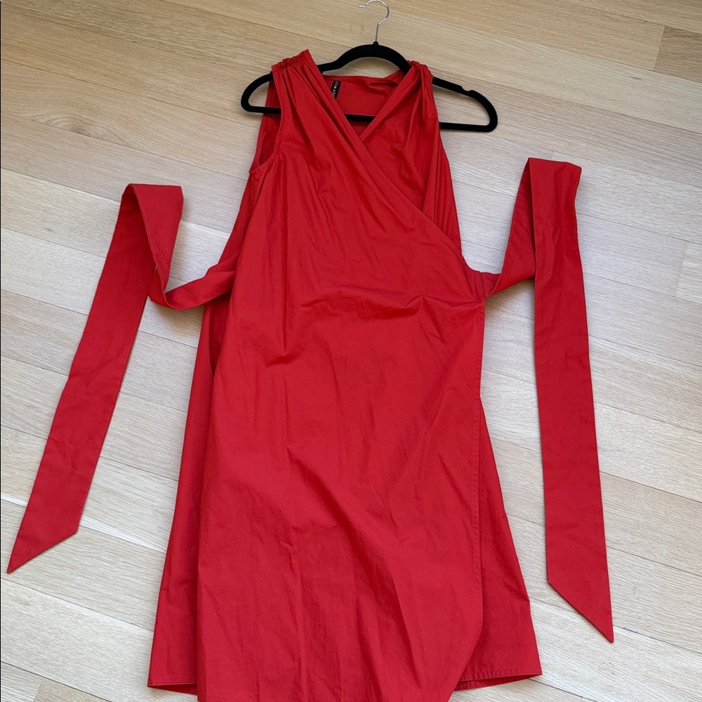 Women's Lucy Wild Red Cotton‎ Pockets Wrap Dress Size S